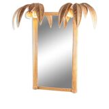 Illuminated “coconut tree” mirror in rattan