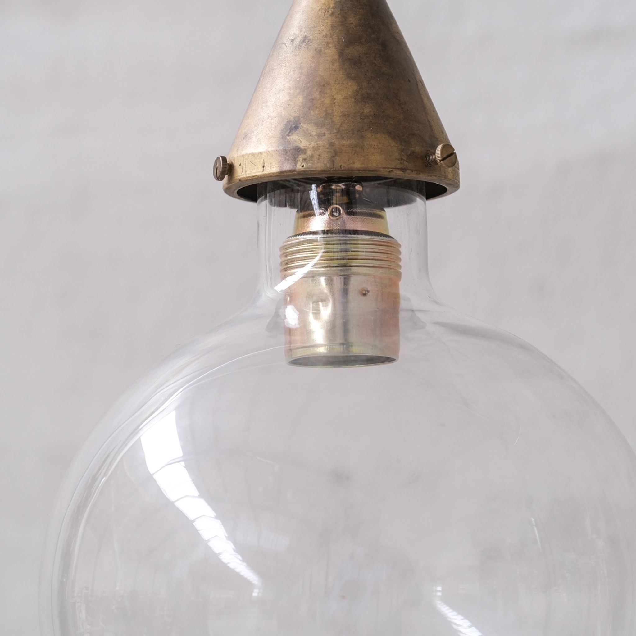 Clear Glass and Brass Bulb Mid-Century French Pendant Light