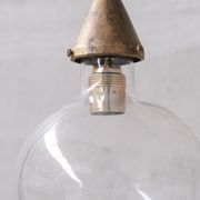 Clear Glass and Brass Bulb Mid-Century French Pendant Light