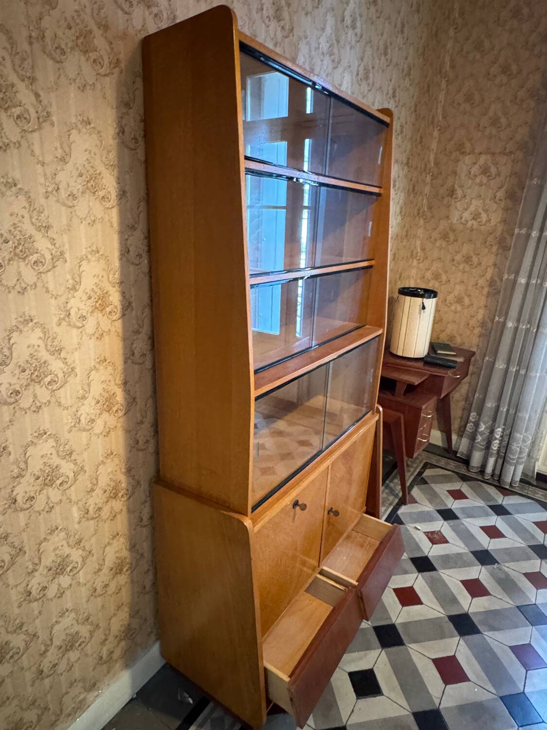 Mid-century vintage asymmetrical display cabinet