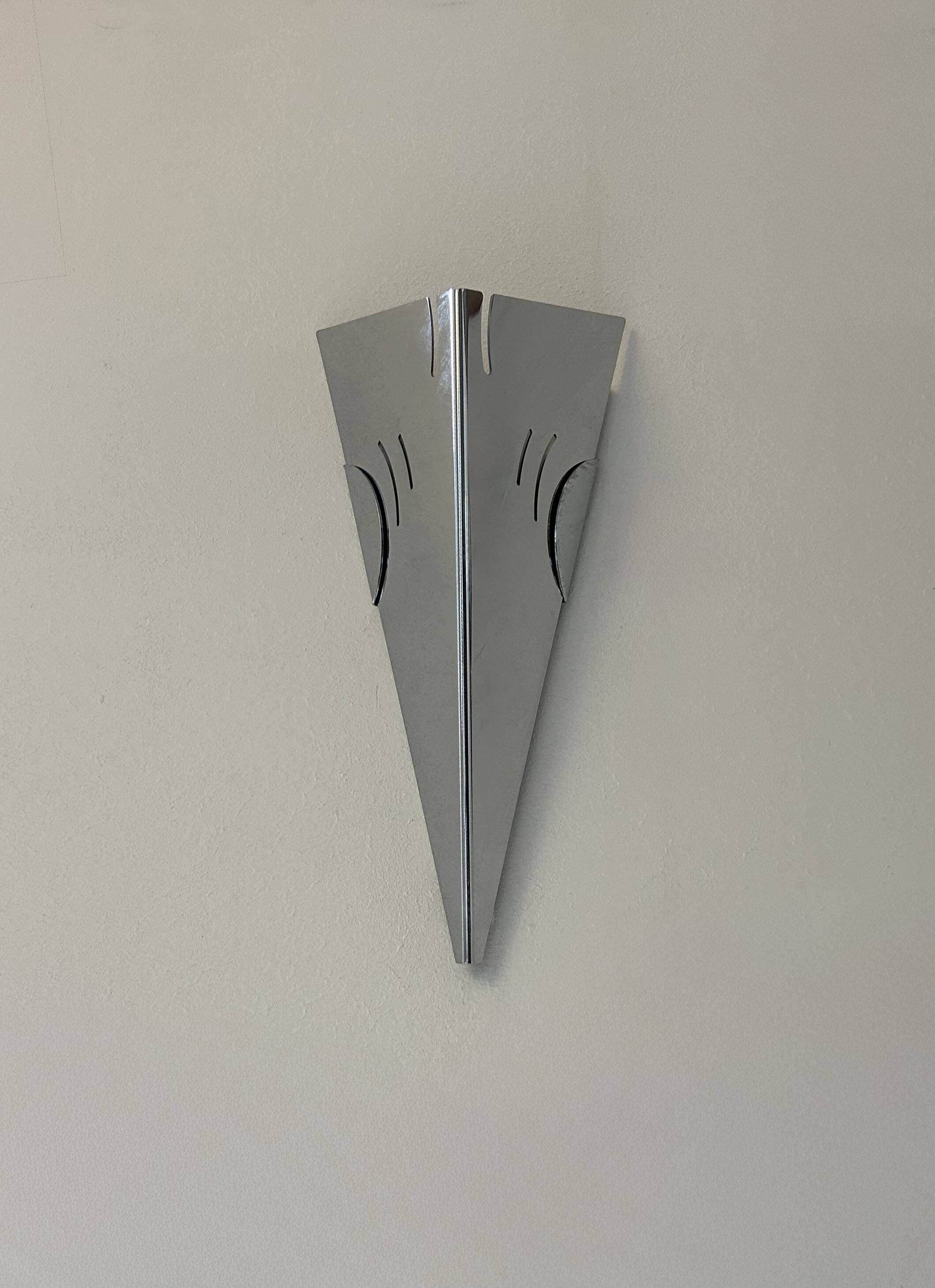 Pair of vintage wall lights, chrome-plated metal, France, 1980