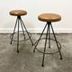 Pair of Industrial Vintage Metal Frame Bar Stools, France 1970s.