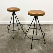 Pair of Industrial Vintage Metal Frame Bar Stools, France 1970s.