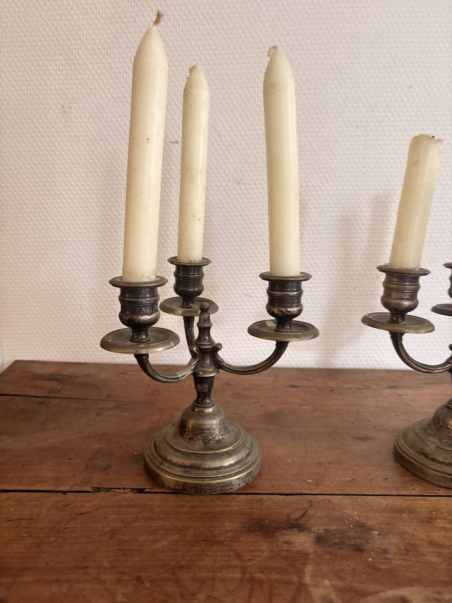 Pair of 3-Light Candelabra Silver Metal Louis XIV Regency Style