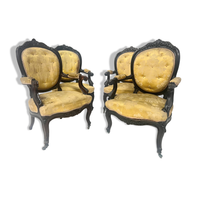 Suite de quatre fauteuils Napoléon III style Louis XV en palissandre XX siè