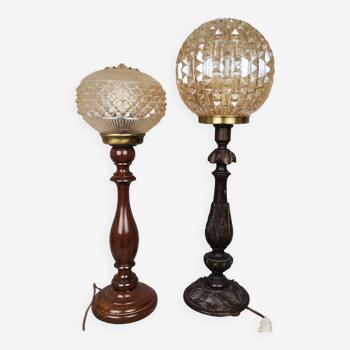 Paire de lampes portugaises en bois années 60 70