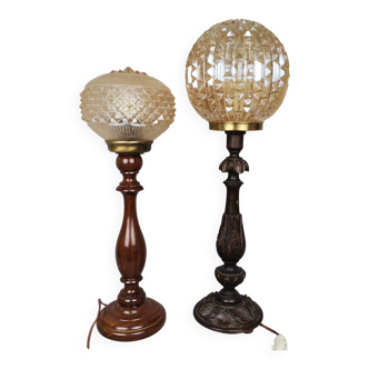 Paire de lampes portugaises en bois années 60 70