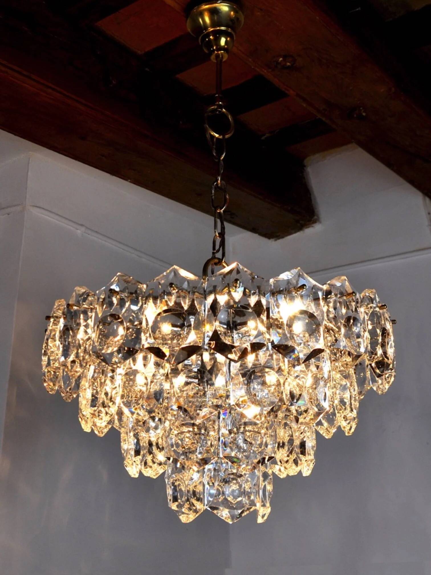 Lustre en cristal taillé à 4 niveaux Kinkeldey, Allemagne, 1970