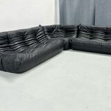 French Togo living room set in black leather by Michel Ducaroy for Ligne Roset, set of 3
