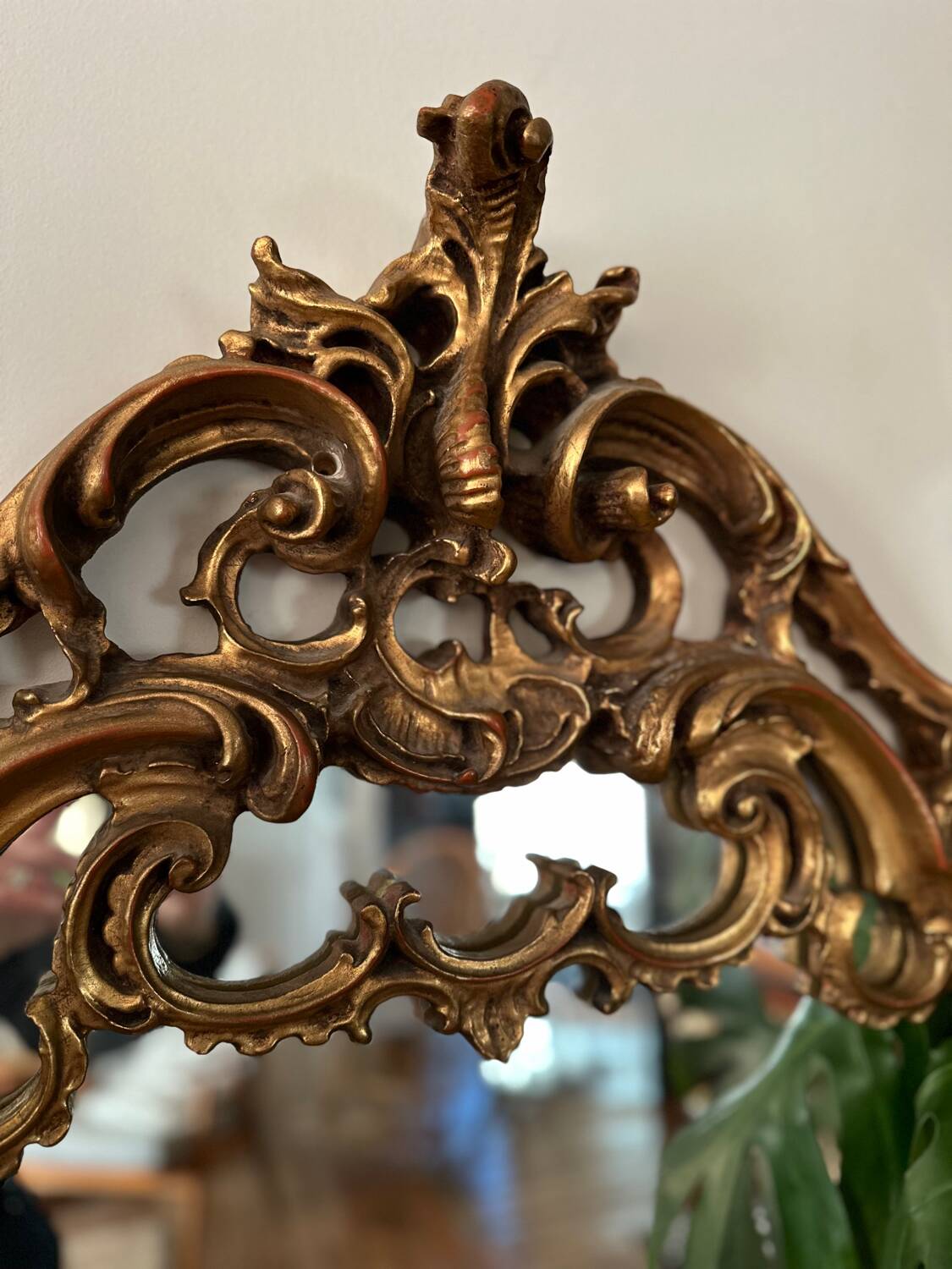 Antique mirror with carved gilded wood glazing beads 164x127