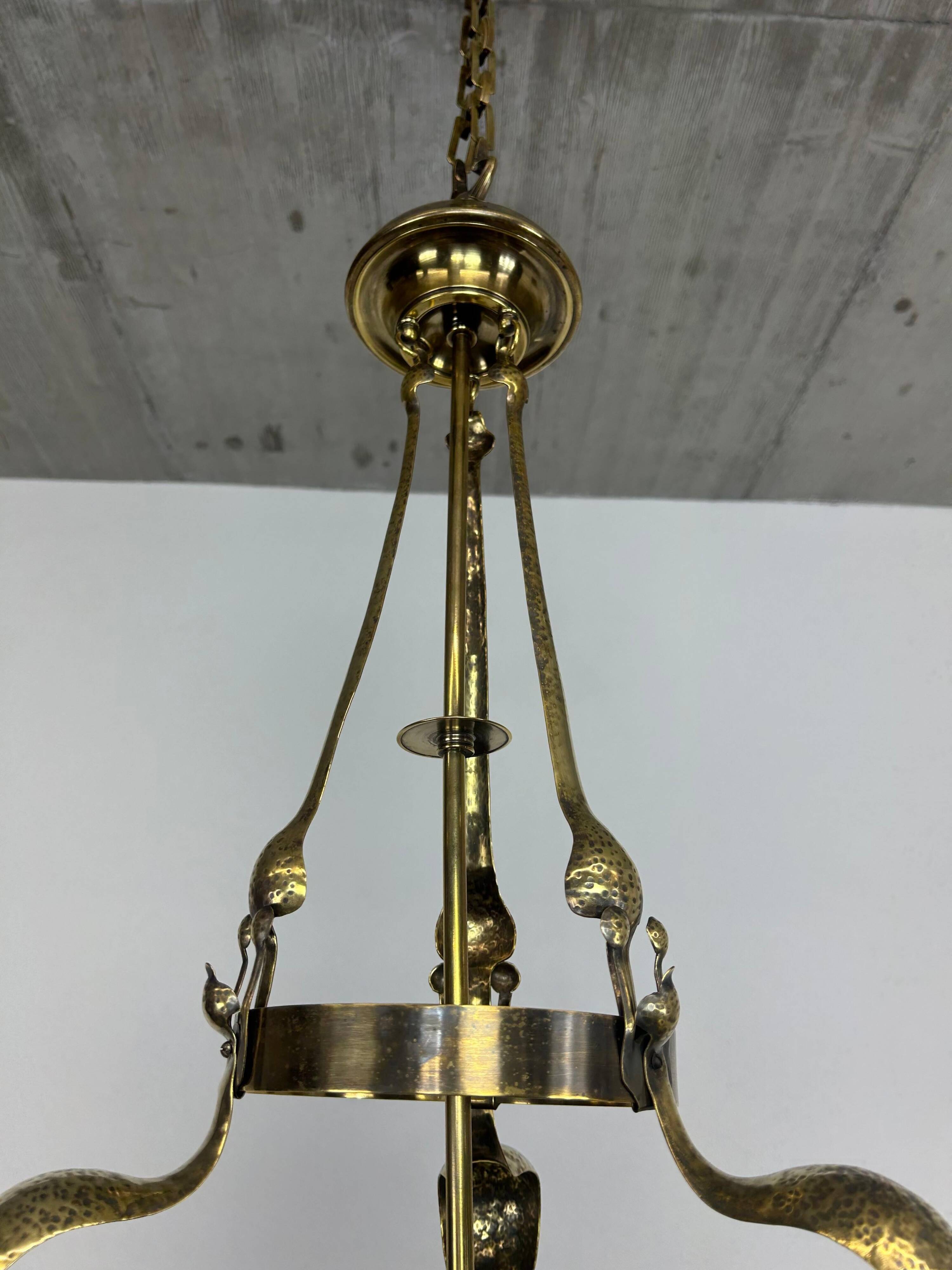Brass Jugendstil chandelier by Koloman Moser
