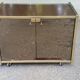 Vintage 70s TV cabinet Hi-Fi brass smoked glass on wheels Hollywood Reg