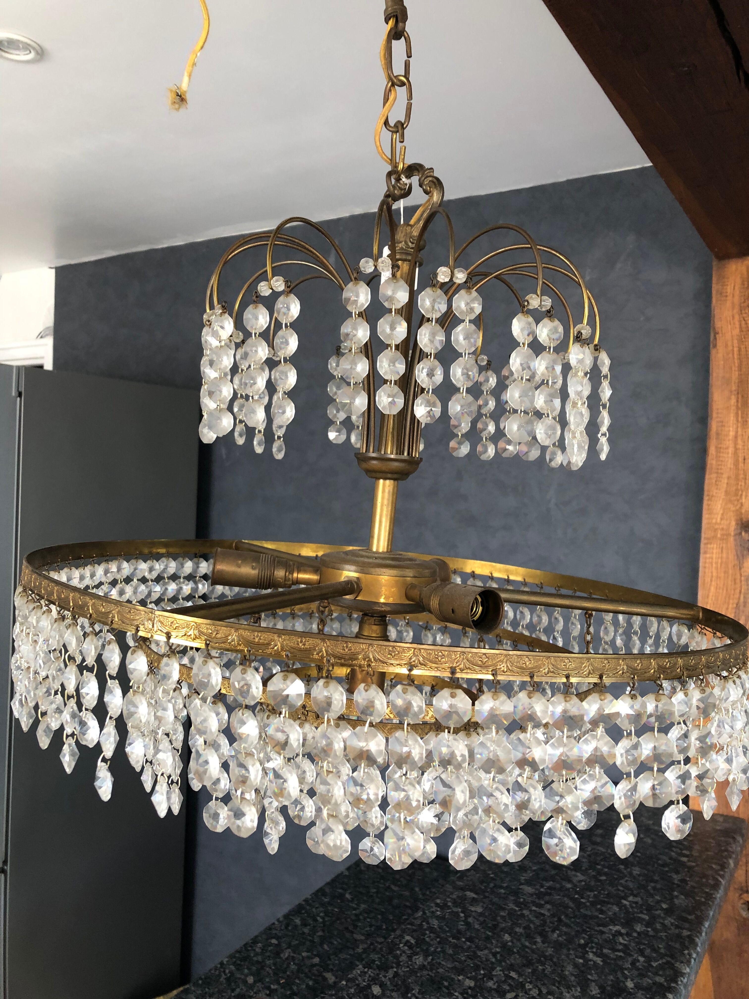 Lustre suspension métal dore et cristal