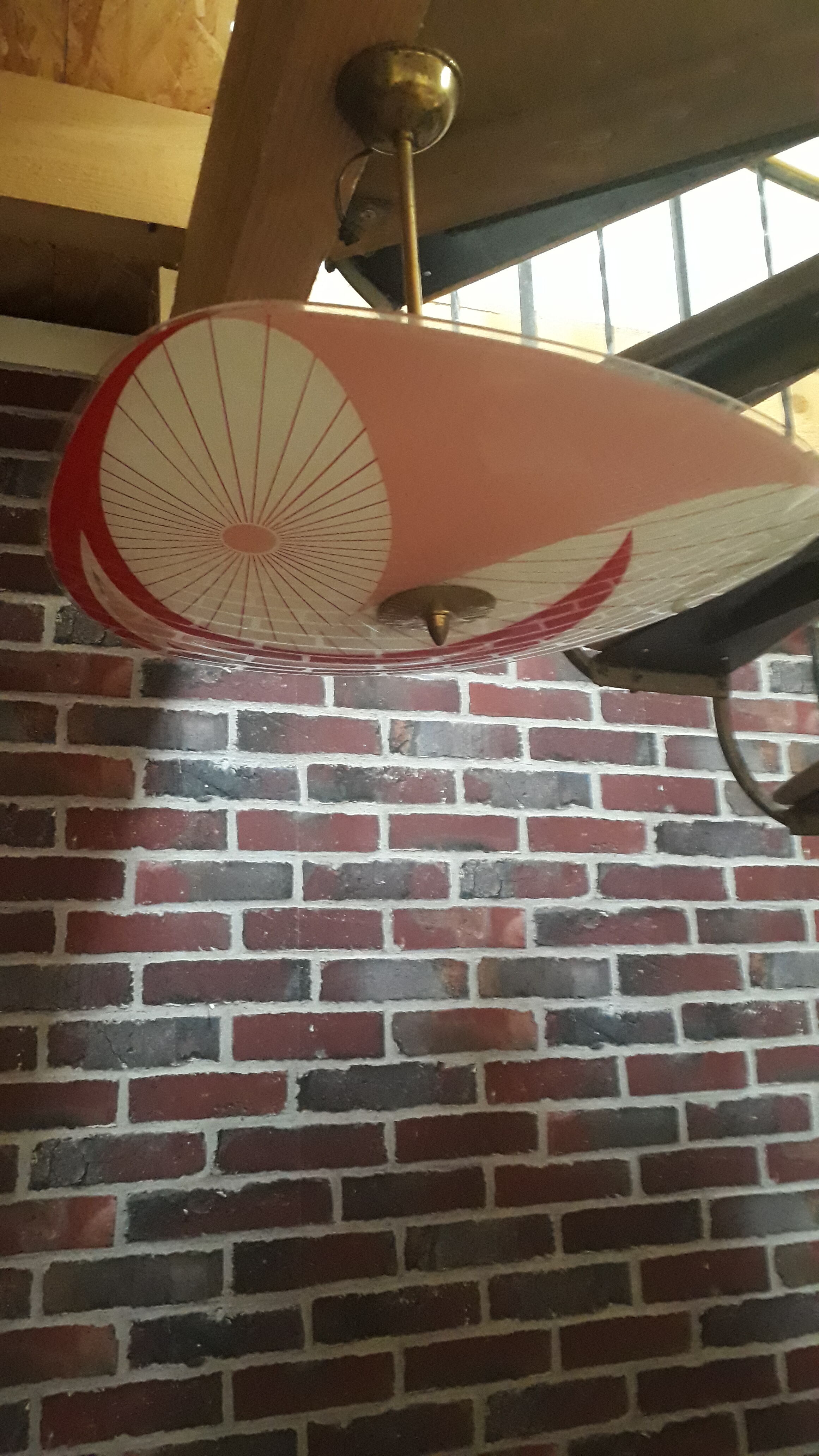 1960 design ceiling hanging has 70s a 2 glass and brass bulbs