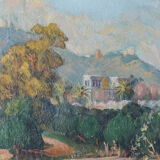 Impressionist Signed Mediterranean Landscape with a View of a River and Mountains