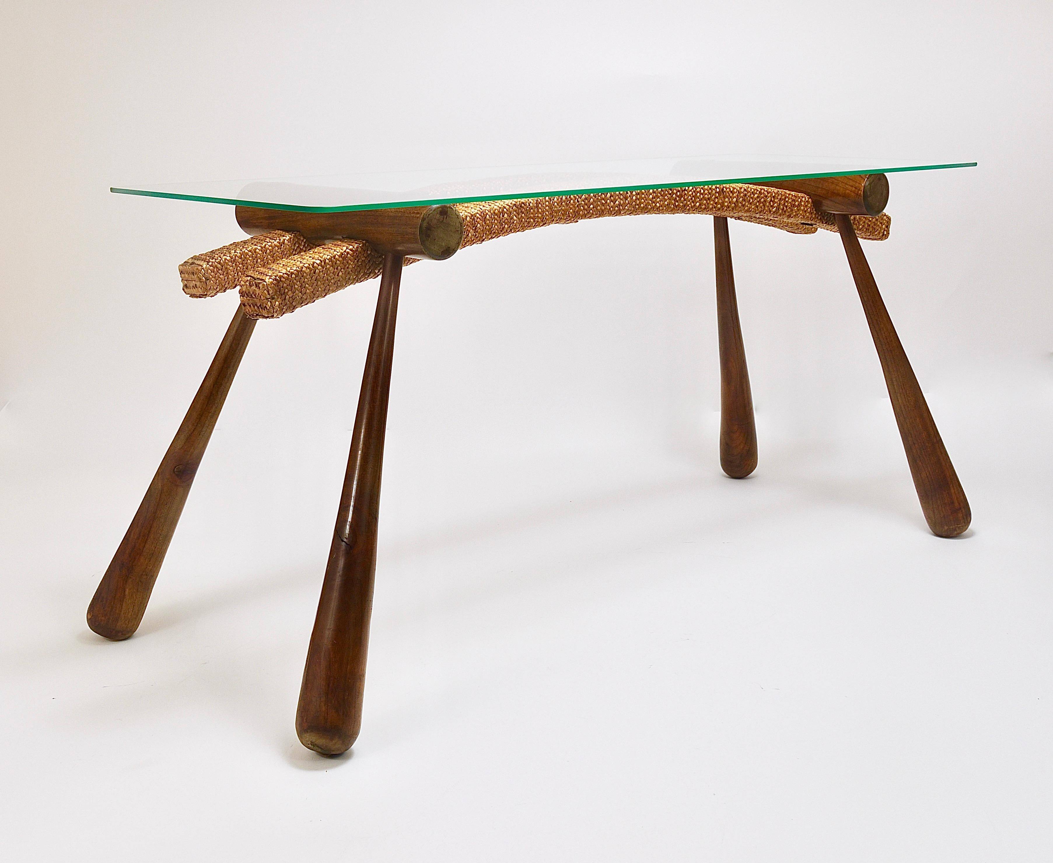 Mid-century side table by Max Kment, maple, cord, Austria, 1950s