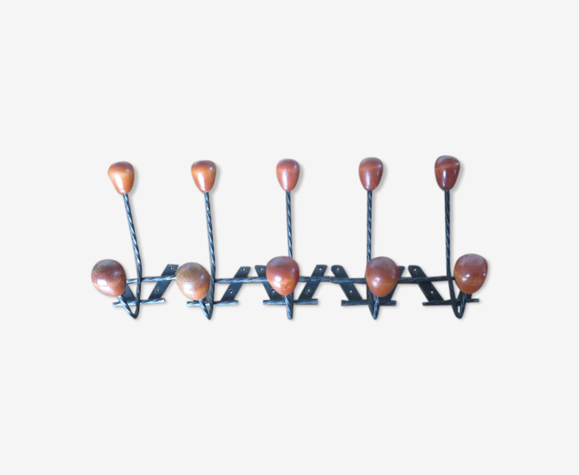 Série de 5 porte manteaux scandinaves, métal et fer noir années 60 70