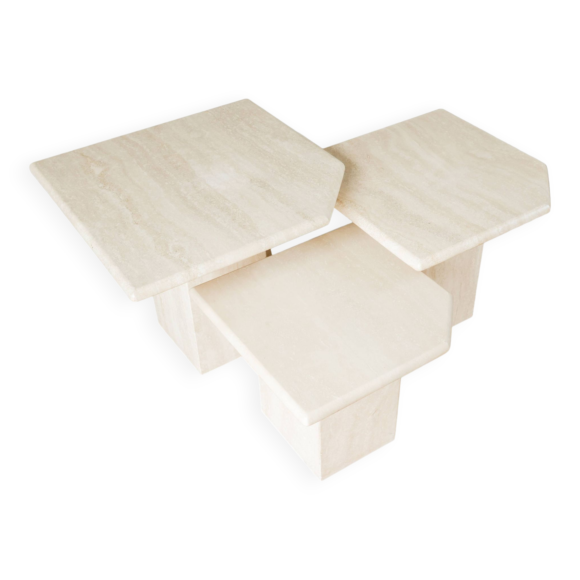 A set of 3 vintage italian travertine nesting tables