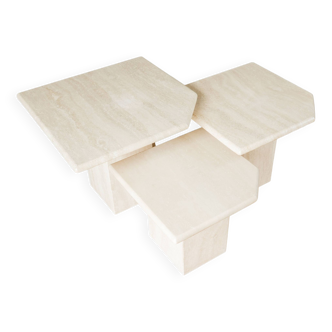 A set of 3 vintage italian travertine nesting tables