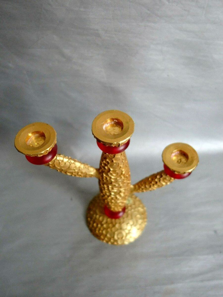 Candle holder in gilded bronze and resin by Richard Lauret for Fondica. France 1990s