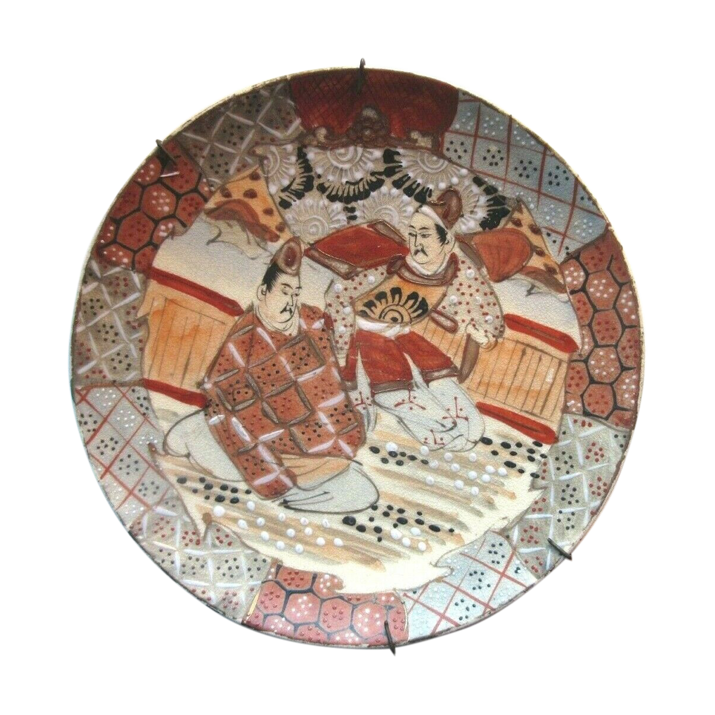 Wall plate XIXth SATSUMA japanese enamelled décor: 2 characters, N°2