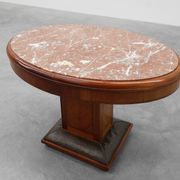 Table d'appoint ovale Art Déco en noyer avec plateau en marbre par De Coene, Belgique