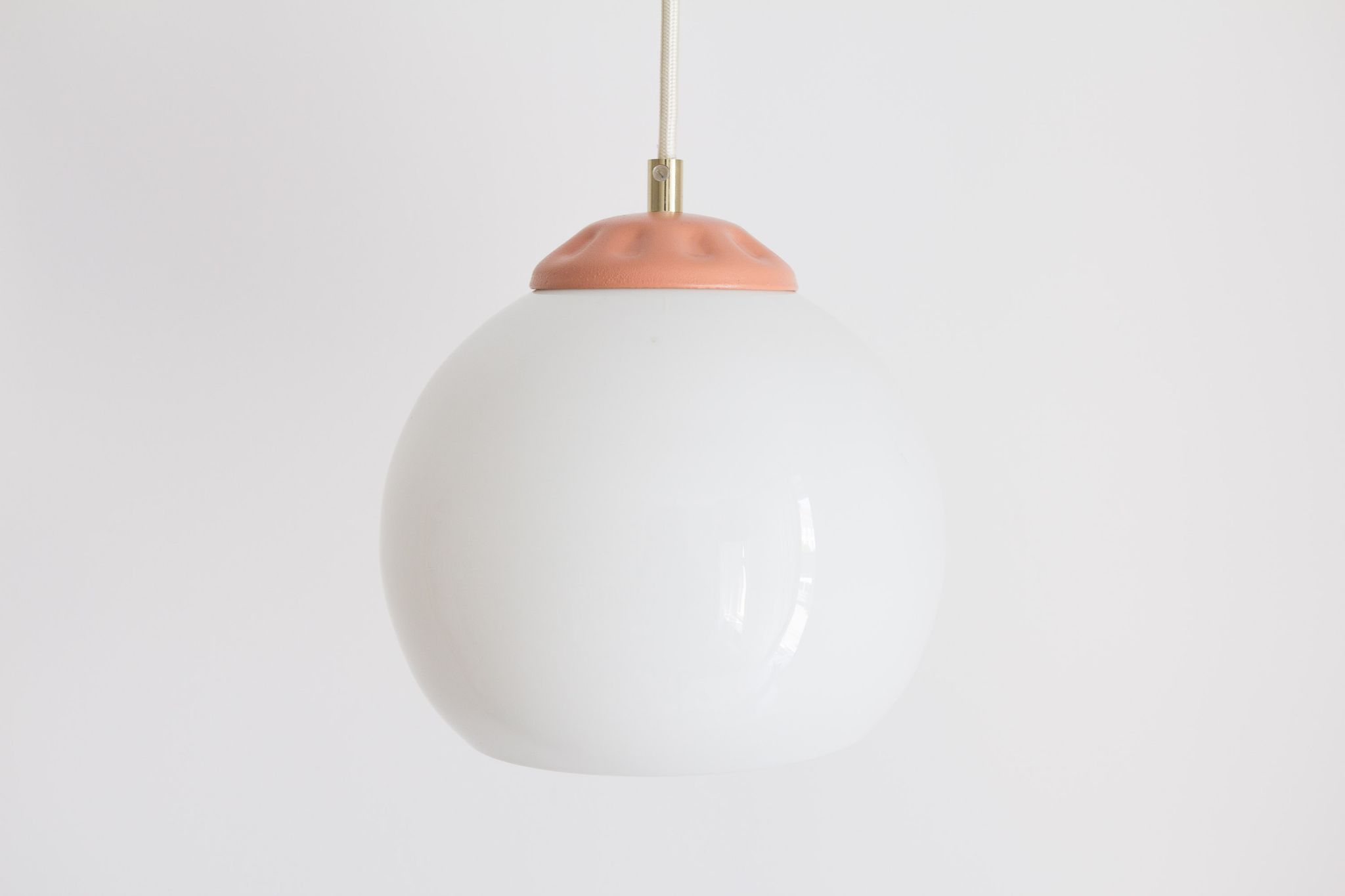 Vintage pendant lamp from milkglass lampshade with pink detail