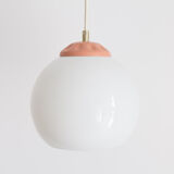 Vintage pendant lamp from milkglass lampshade with pink detail