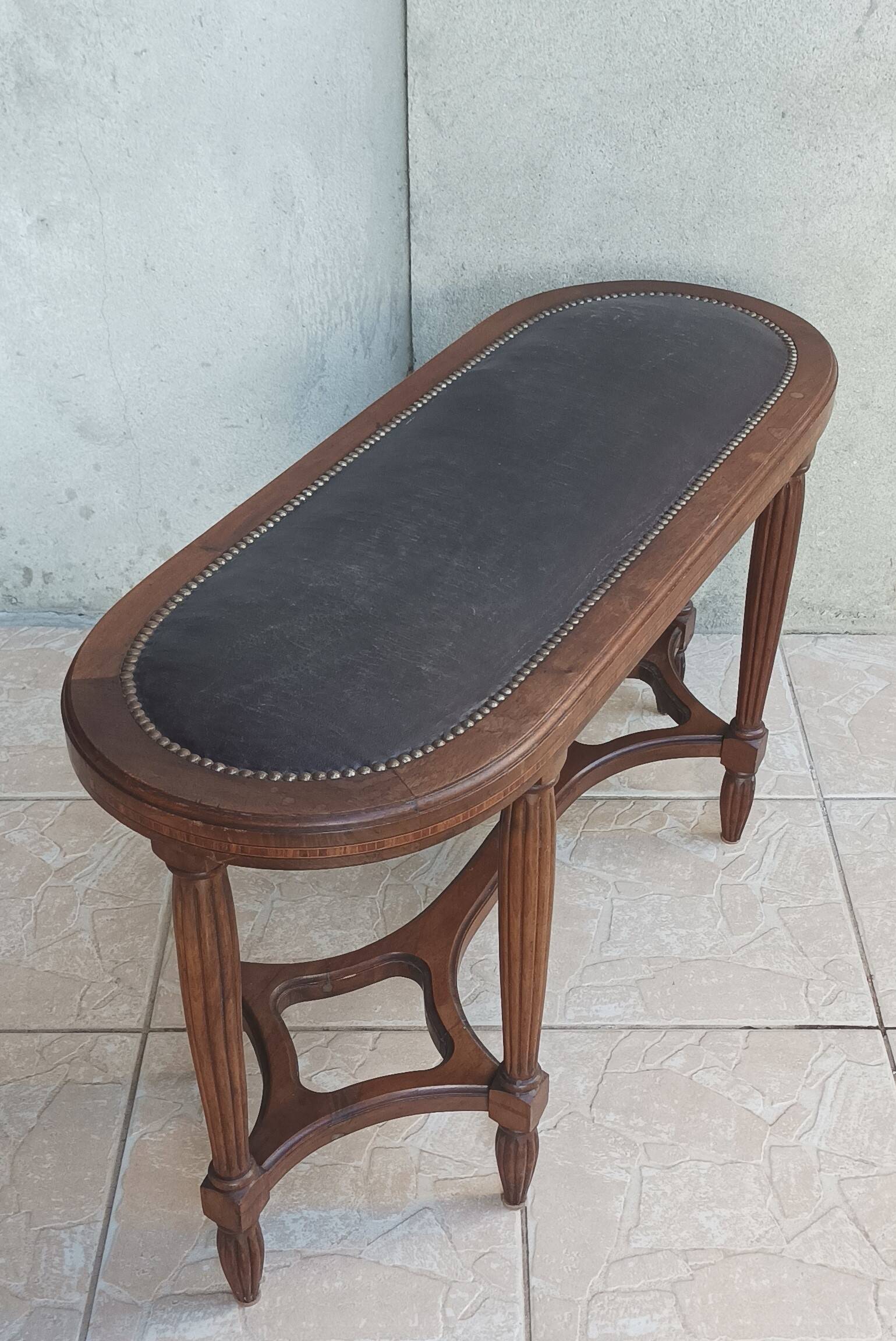 Art Deco stool bench in inlaid walnut