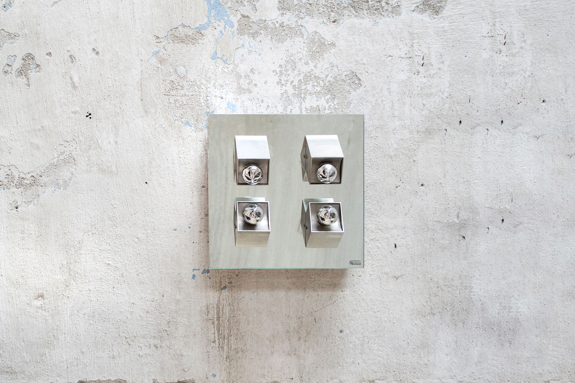 Mirror ceiling lamp in aluminum and steel Eval Italia 70s