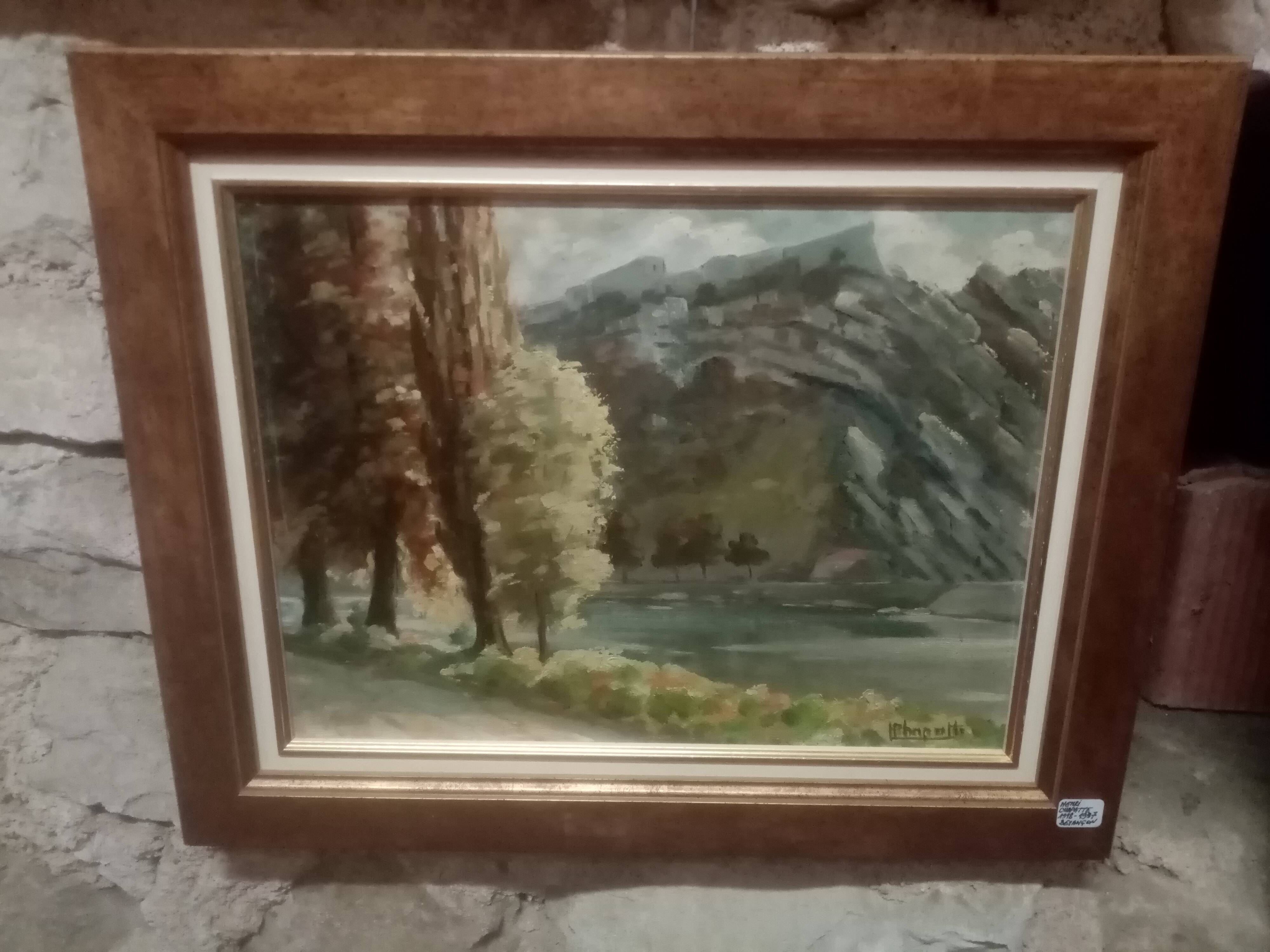 OIL PAINTING ON CARDBOARD VIEW OF THE CITADEL OF BESANCON SIGNED HENRI CHAPATTE