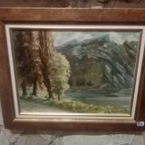 Tableau huille sur carton, vue citadelle de Besançon signé Henri Chapatte