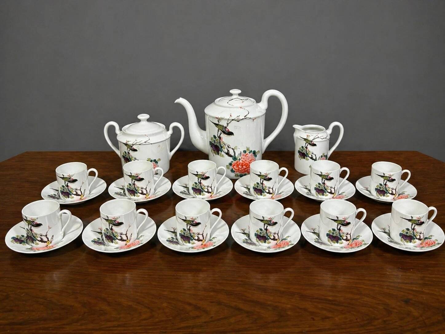 Limoges porcelain tea service – Asian decor "Bird and Peony"