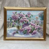 Framed signed painting Oil on canvas “The lilacs” dimension: height -55cm- width -70cm-
