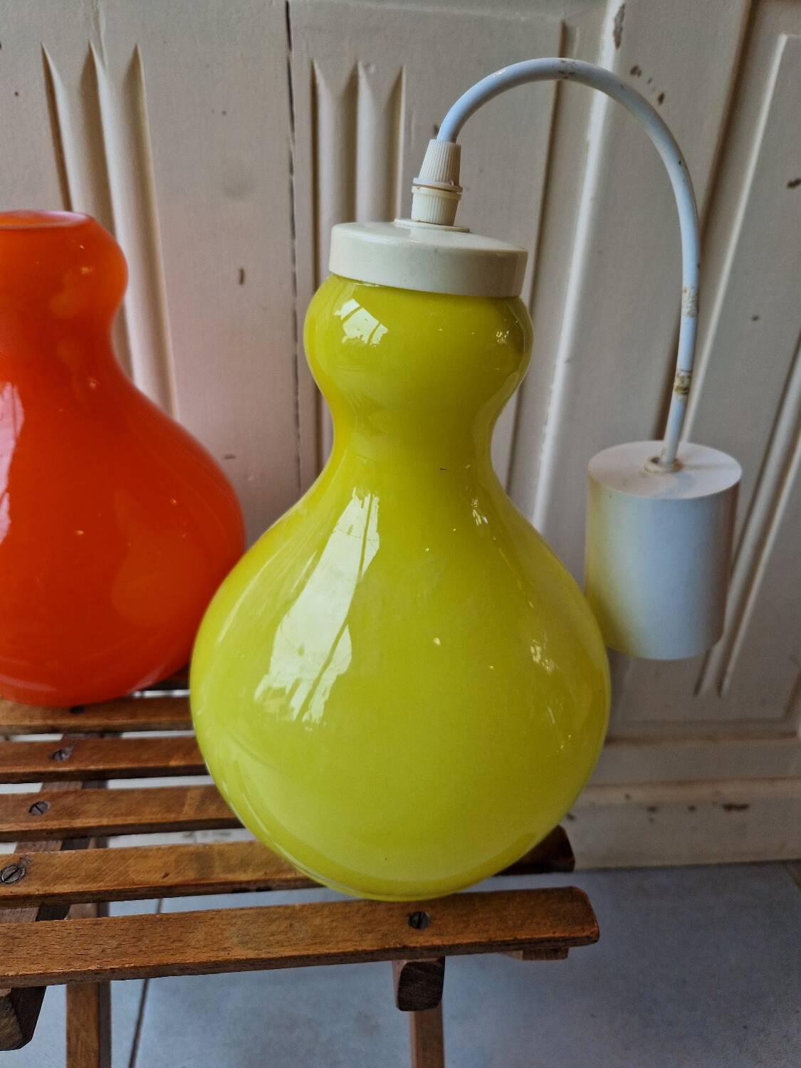 Set of 2 Yellow and Orange Opaline Chandeliers