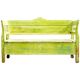 Old painted pine bench in multicolour, 180 cm long, high back, original paint.