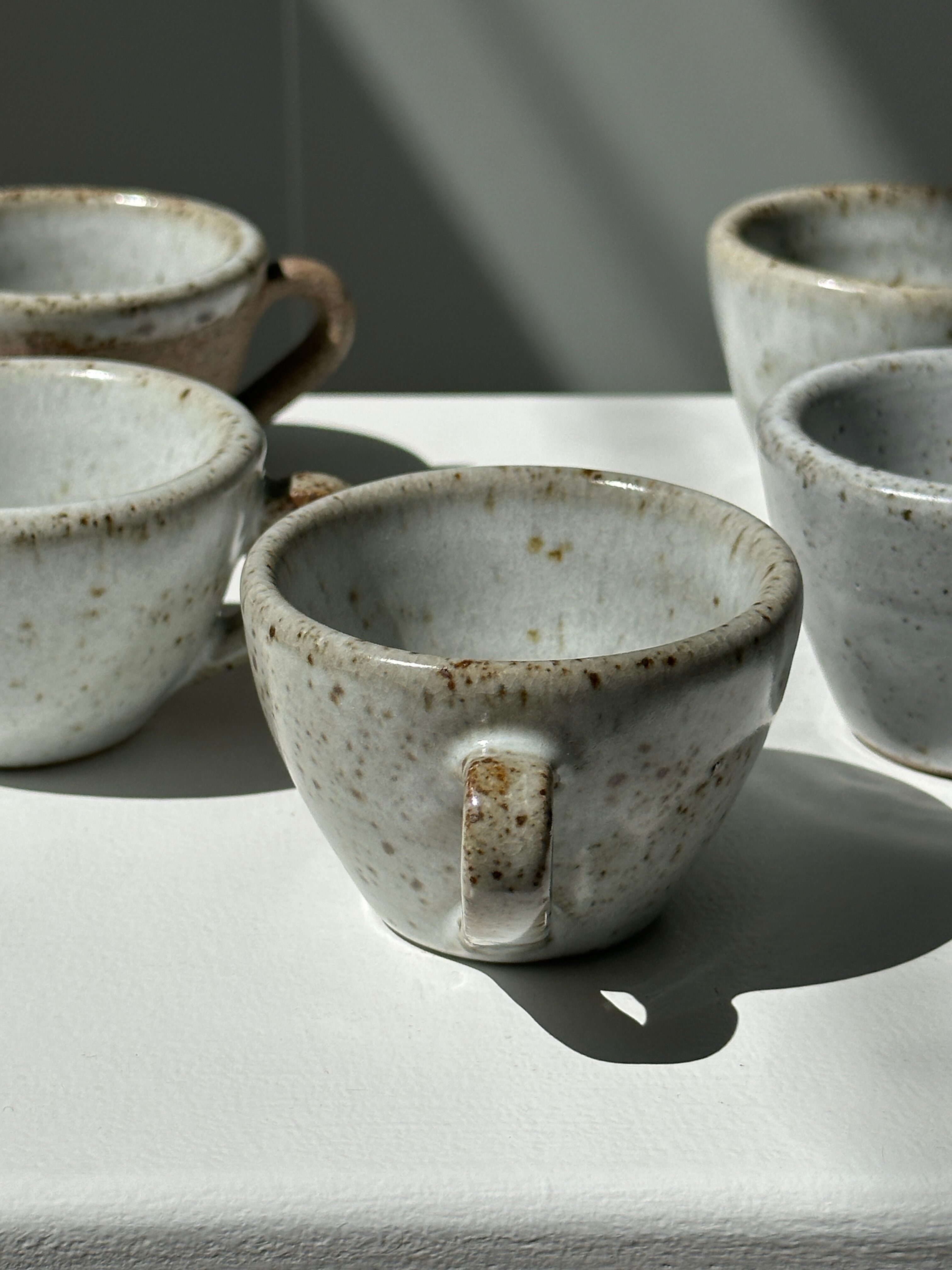 Set of 5 Indonesian ceramic handle coffee cups