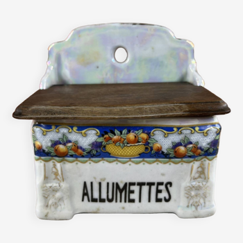 Boite allumettes en faience irisée murale décor orange