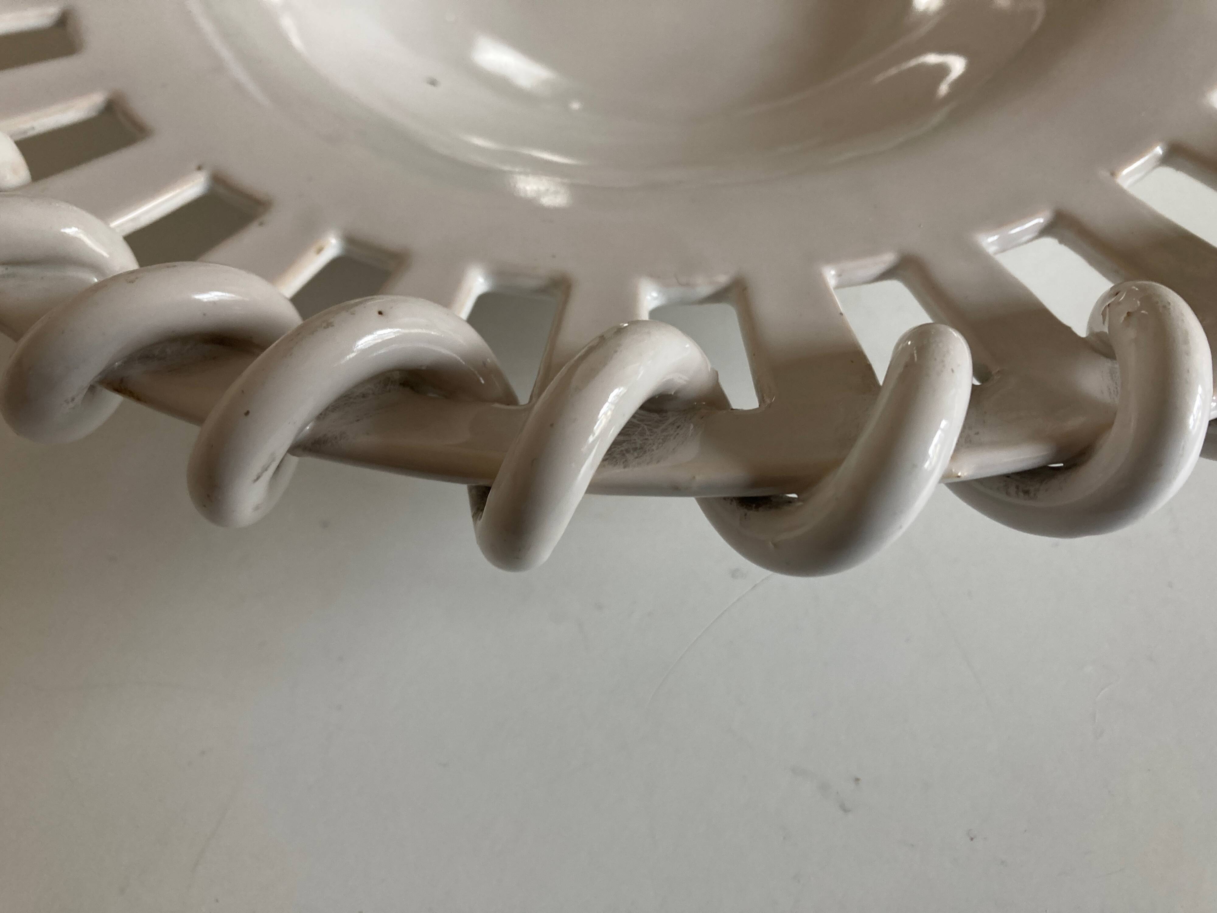 Woven ceramic basket white earthenware centerpiece