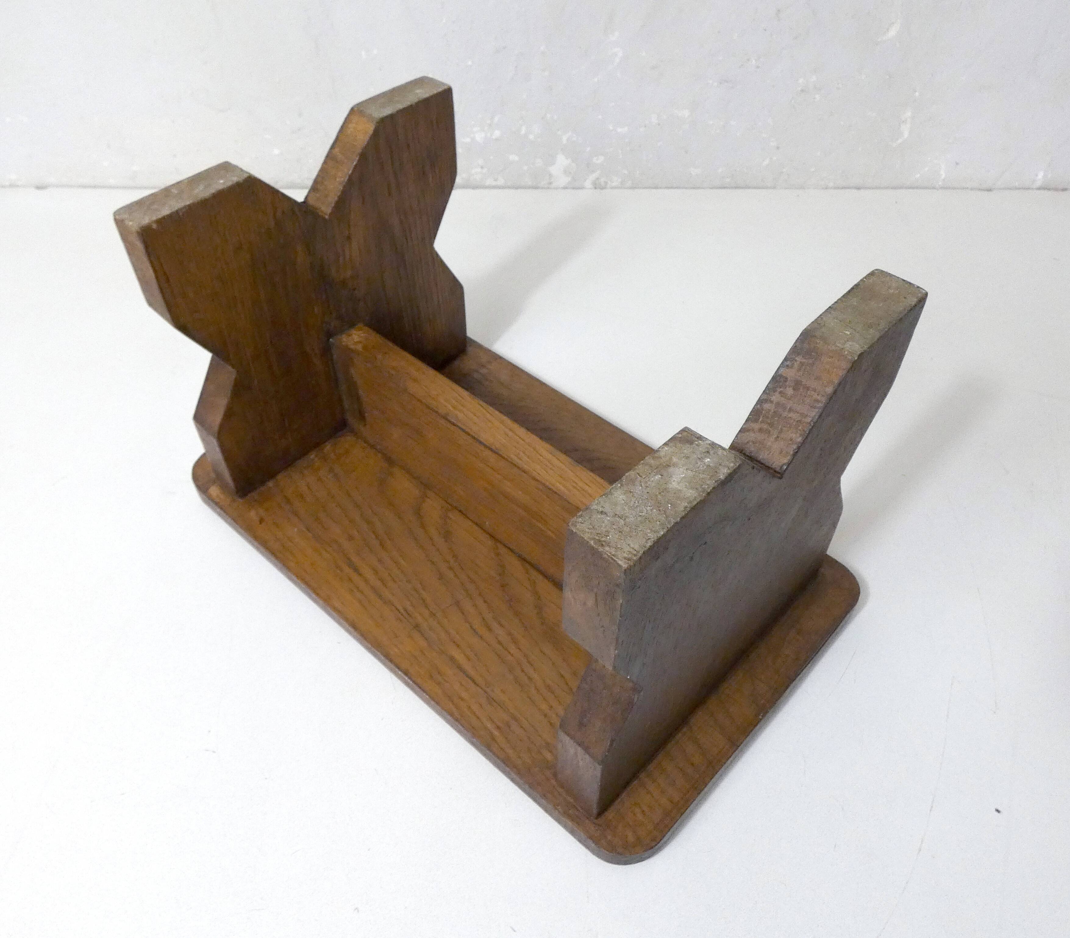 Old small bench in solid oak wood vintage step stool