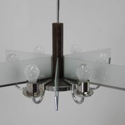 Art Deco Chandelier Made of Chrome, Wood and Sandblasted Glass, 1940s