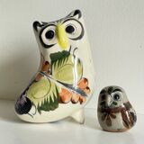 Duo de hiboux en céramique artisanale vintage