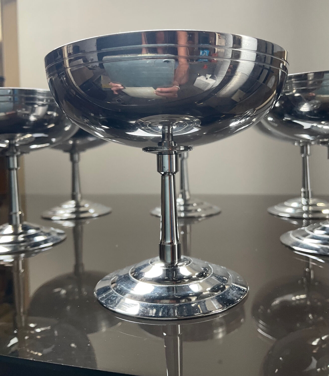 Series of 6 stainless steel ice cups by Letang Rémy 70s