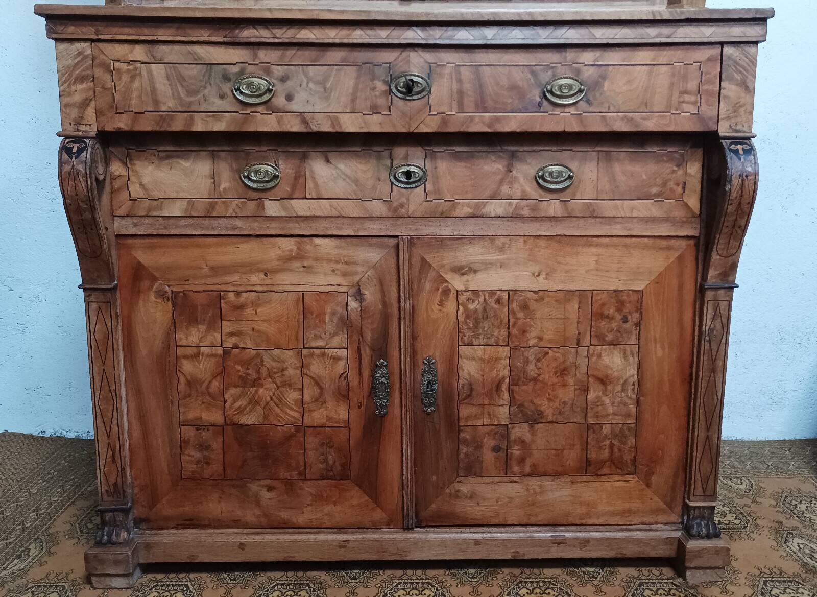 Biedermeier buffet in precious wood marquetry and ebony