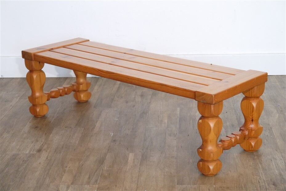 Swedish pine and turned pine bench 1970