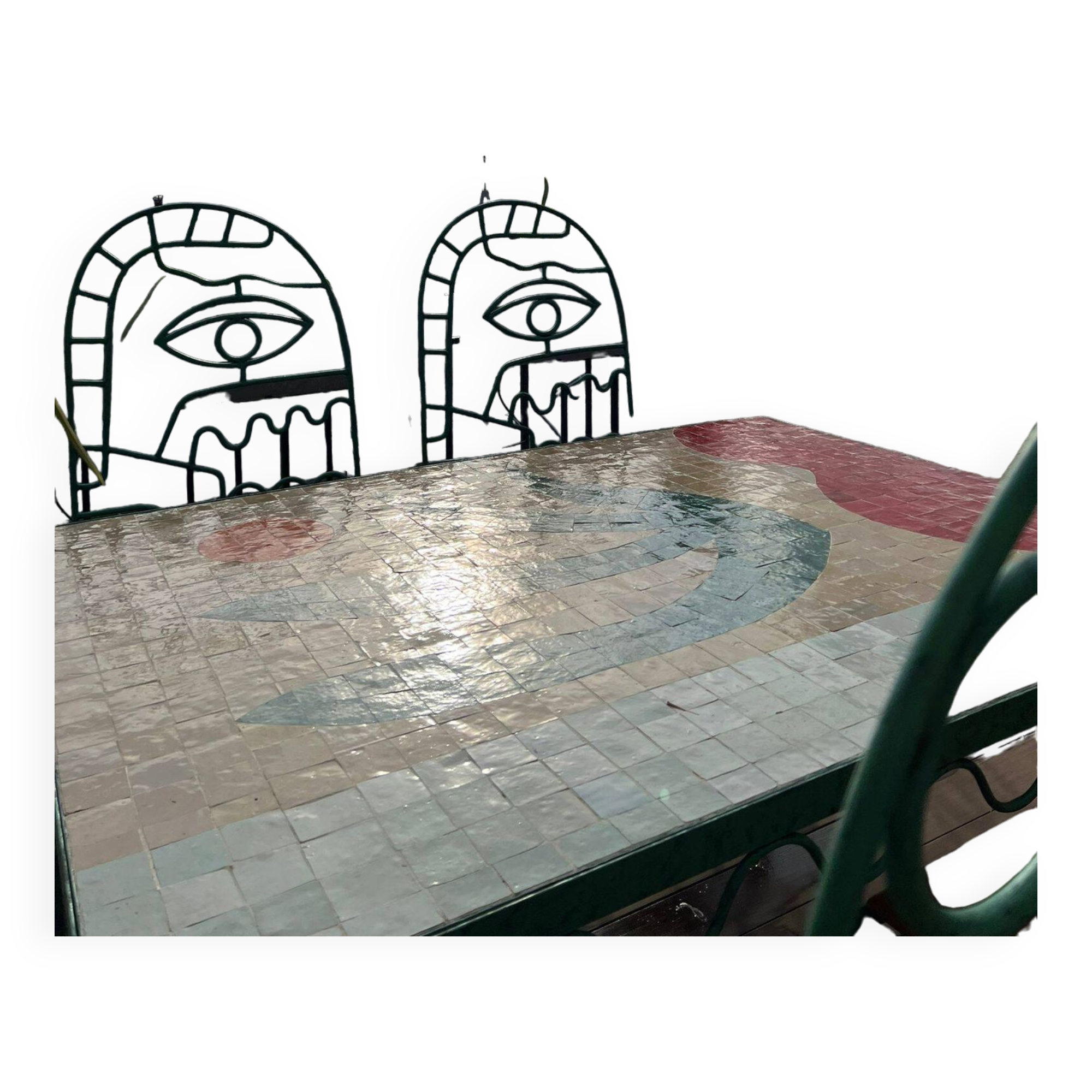 Lrnce garden furniture, in wrought iron and zellige