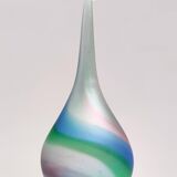 Green, Blue and Pink Etched Murano Glass Single Flower Vase, Italy