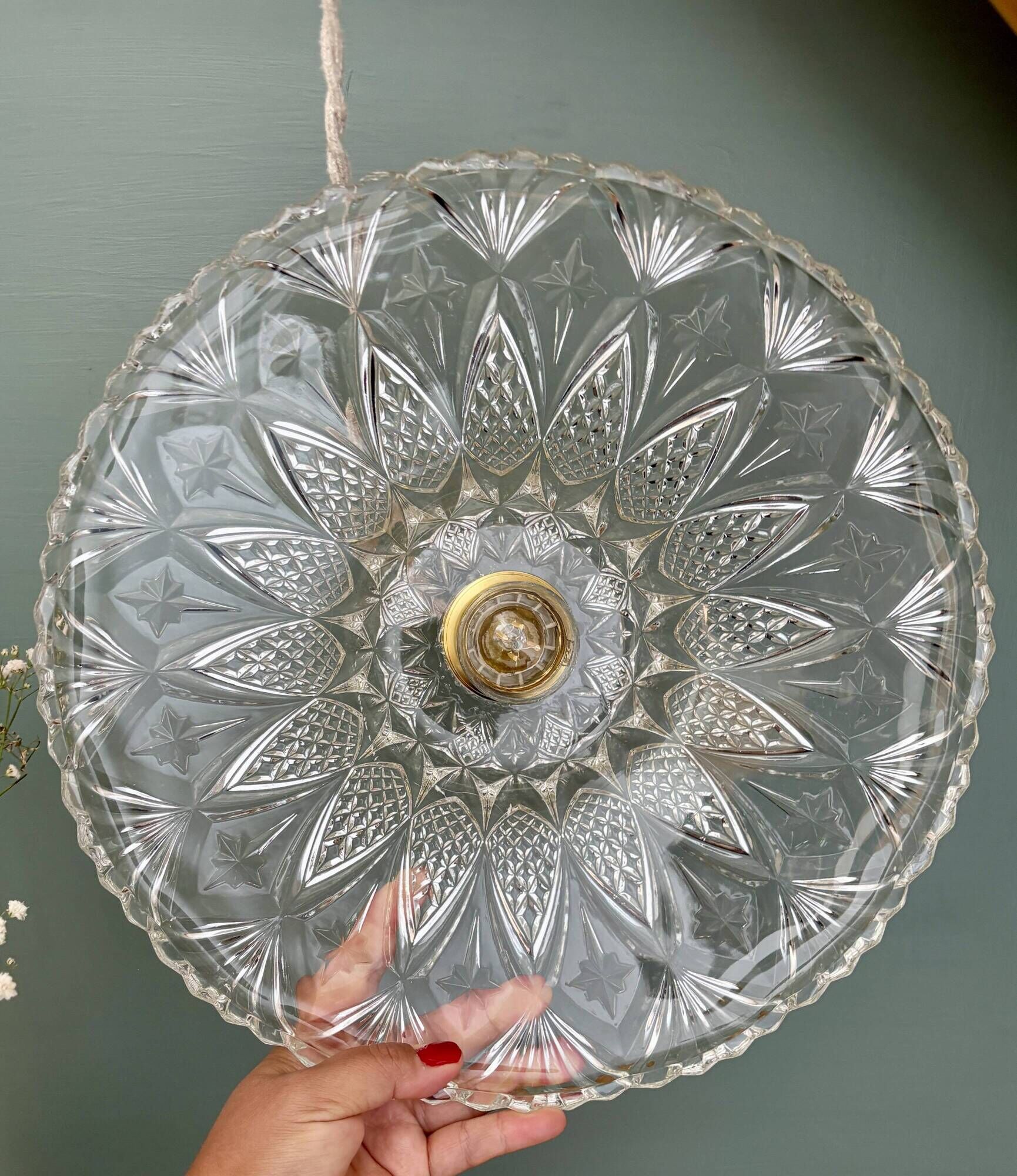 Vintage moulded glass pendant light - tableware collection - (CVE1)