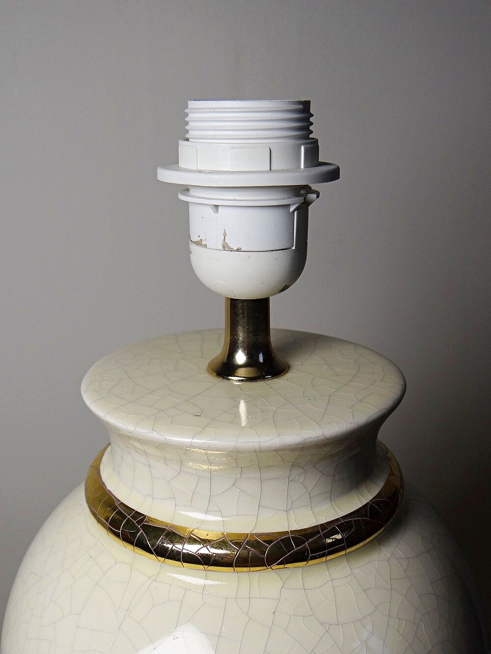 Ivory crackled earthenware lamp, attributed to Le Dauphin, 1980s-90s.