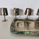 digestive service, glass and tray in silver metal Mexican abalone